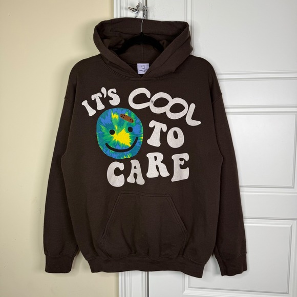 LONELY GHOST Other - Lonely Ghost Hoodie Mens Medium Brown Its Cool To Care Earth Smiley Sweatshirt